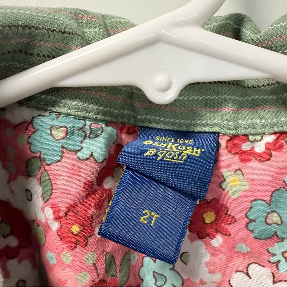 Oshkosh B'Gosh‎ Kids Girls 2T Green Pea Coat Jacket Green Stripe Floral Cotton